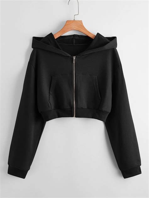 Solid Zip Up Crop Hoodie Romwe Usa Stylish Outfits Teenage Fashion