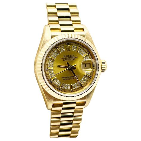 Rolex President Datejust 18k Yellow Gold Champagne Dial Ladies Watch 69178 For Sale At 1stdibs