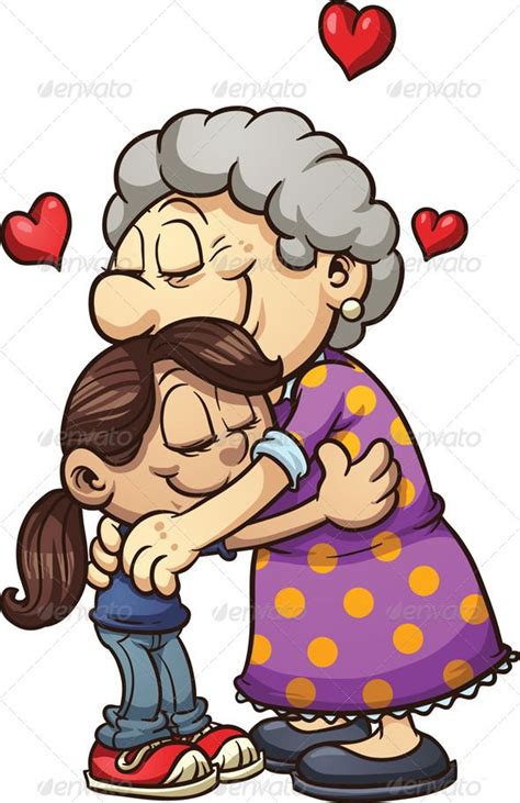 Girl Hugging Grandma Art And Illustration People Illustration Cartoon