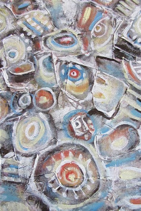 Abstract Painting Mountain River Stones Circles On The Water Stock