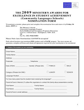 Fillable Online Excellence In Student Achievement Fax Email Print