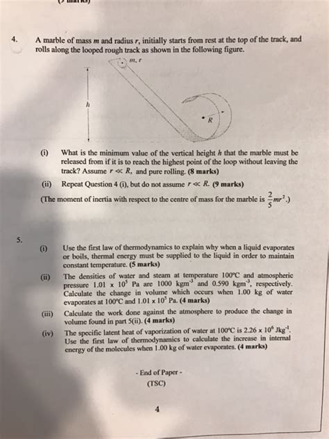 Solved A Marble Of Mass M And Radius R Initially Starts Chegg