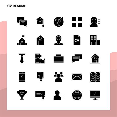 Cv Resume Icon Set Solid Glyph Icon Vector Illustration Template For