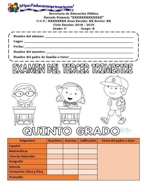 Examen Del Quinto Grado Del Mes De Junio Del Tercer Trimestre Ciclo