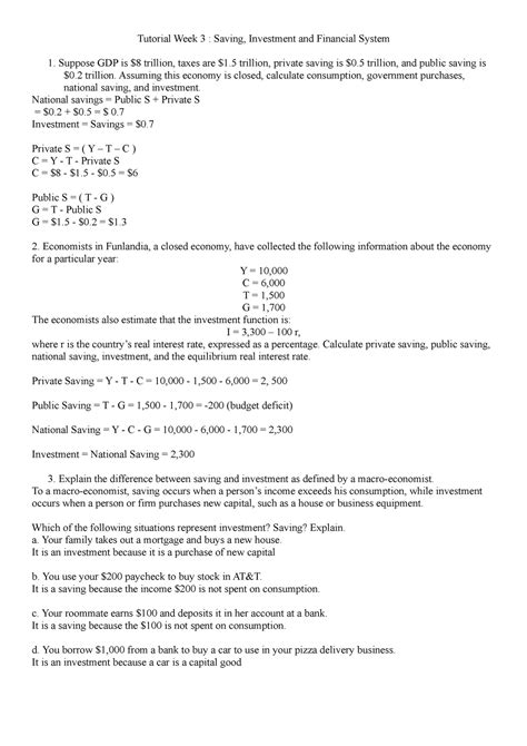 BE 1201 Tutorial 3 1 Suppose GDP Is 8 Trillion Taxes Are 1 5