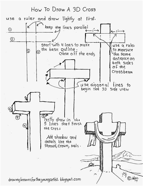 How to Draw Worksheets for The Young Artist: How to Draw A 3D Cross ...