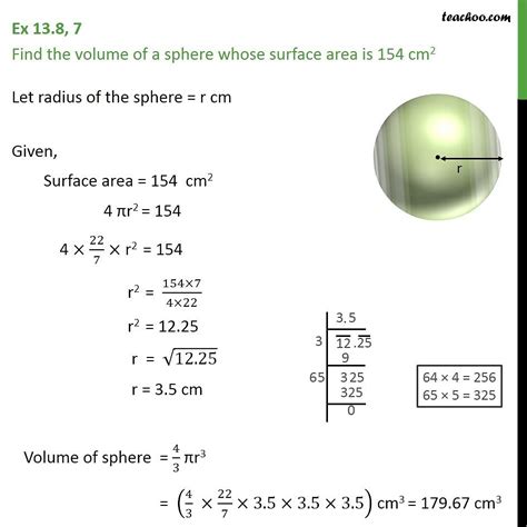 Ex Find Volume Of A Sphere Whose Surface Area Volume Of Sp