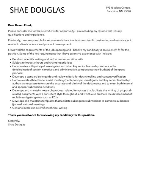 Scientific Writer Cover Letter Velvet Jobs