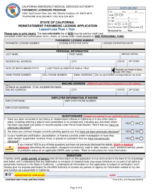 Fillable Online Emsa Ca Paramedicemsa Emergency Medical Services