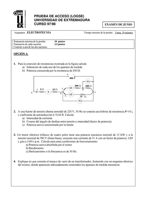 Electrotecnia Examenes Ant2006 UNIVERSIDAD DE EXTREMADURA CURSO 97