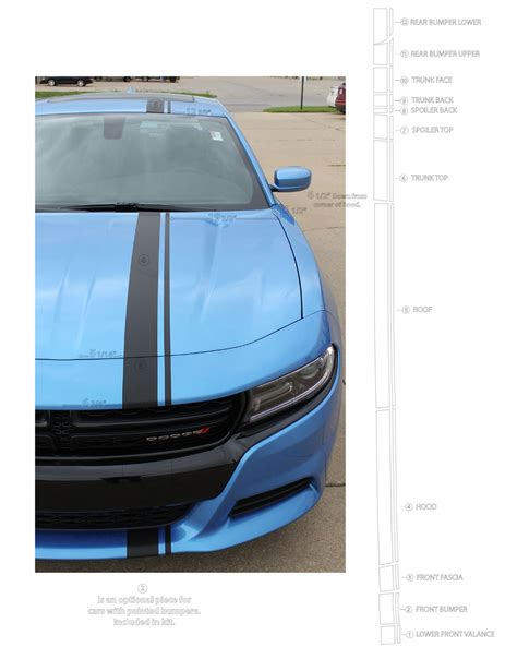 E Rally 15 Dodge Charger Euro Racing Stripes Offset Hood Decals Vinyl Graphic Fits 2015 2023