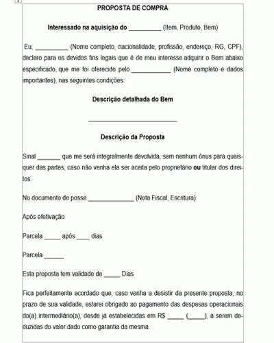 Modelo De Proposta De Compra De Bem Item Produto