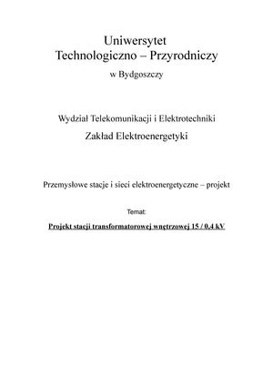 Elektroenergetyka Sprawko Cw Uniwersytet Technologiczno