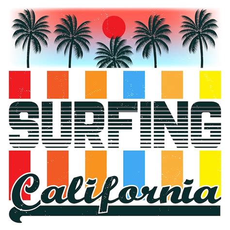 Premium Vector Surfing California Beach Vector Illustration T Shirt