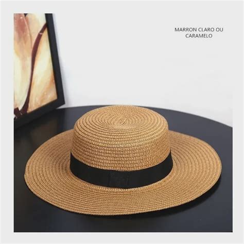 Chapeu Palha Boater Palheta Praia Paris Aba Media Caramelo No Shoptime