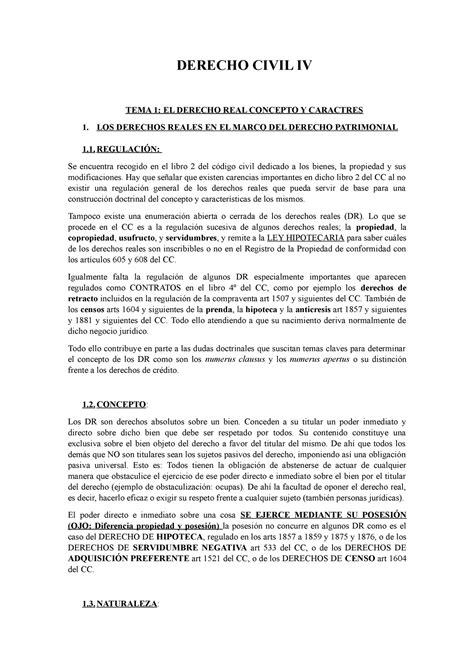 Civil Iv Apuntes Derecho Civil Iv Tema El Derecho Real Concepto Y