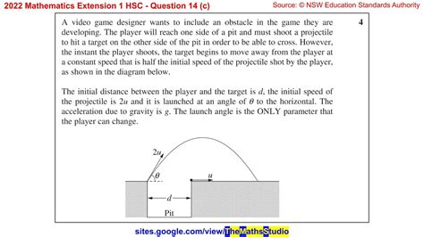 2022 Maths Extension 1 Hsc Q14c Solve Projectile Motion Problem Using