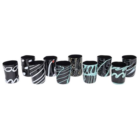 Rare Handblown Black Murano Glass Tumblers Set Of Ten For Sale At 1stdibs Black Glass Tumblers