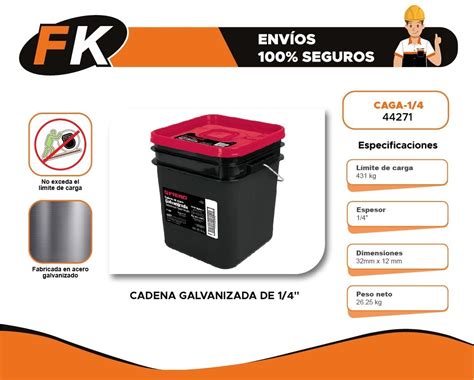 Cadena Galvanizada De 1 4 Cubeta Con 35 M Fiero 44271 FK FERREKASA