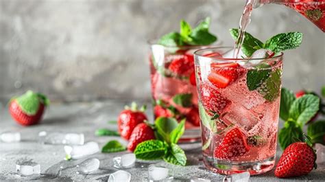 refreshing strawberry  mint drink premium ai generated image