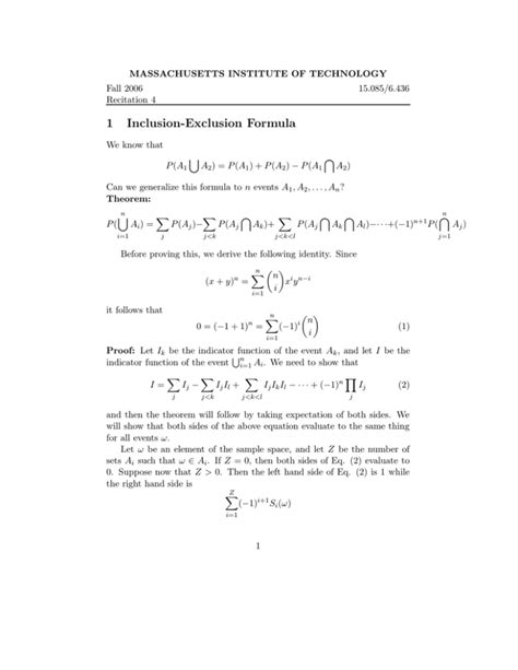 1 Inclusion-Exclusion Formula