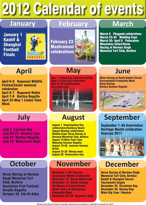 2012 Calendar of events – Guyana Times International – The Beacon of Truth