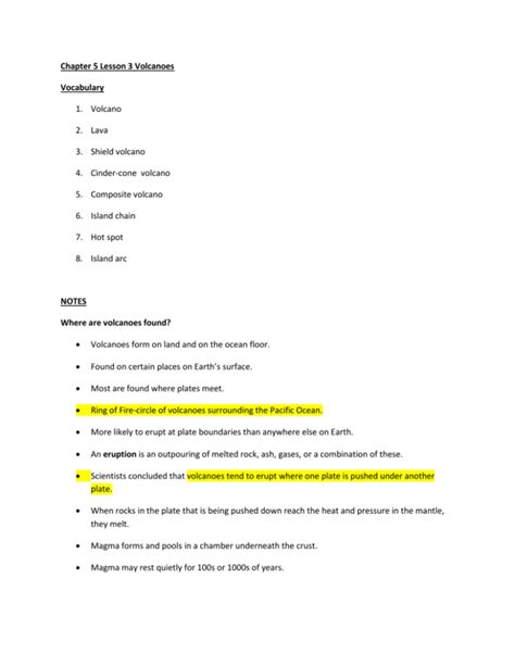 Lesson 3 Volcanoes Notes