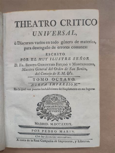 Teatro Cr Tico Universal O Discursos Varios En Todo Genero De Materias