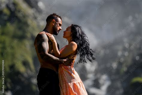 Sexy Couple Kissing On Nature Couple In Erotic Pose Sexy Models