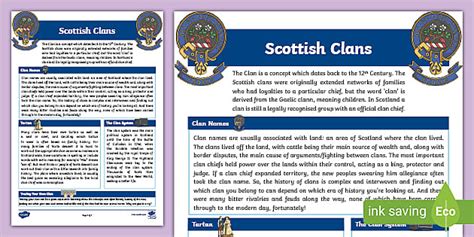 Scottish Clans Fact Sheet Teacher Made Twinkl