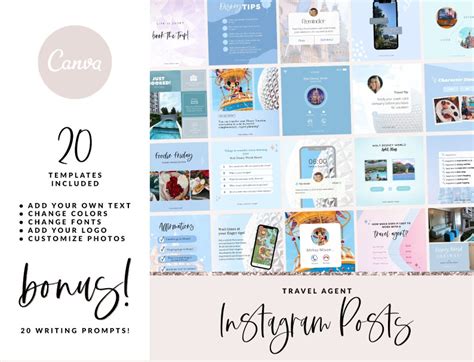 Travel Agent Instagram Post Templates Canva Social Media Etsy