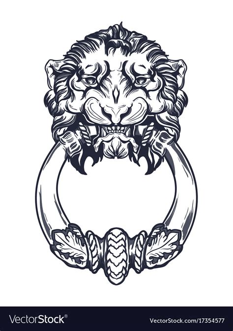 Lion Head Door Knocker Hand Drawn Royalty Free Vector Image