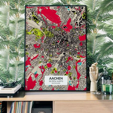 Aachen City Map Stadtplan Im Stil Popart Tapestry Home Decor Decor