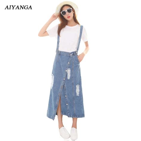 Aiyanga Womens Strap Skirts 2018 Female High Waist Denim Skirts Fashion