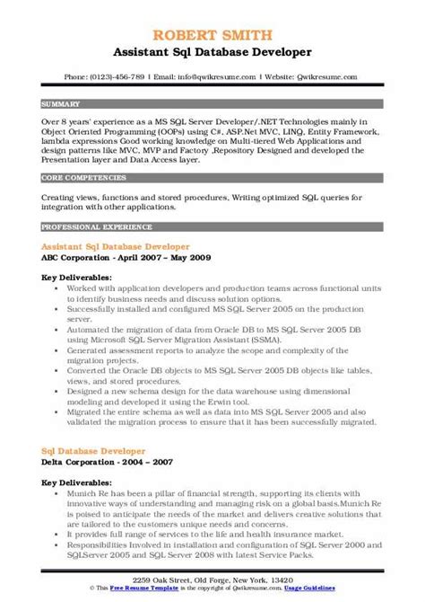 Sql Database Developer Resume Samples Qwikresume