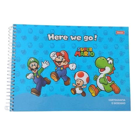 CADERNO DE DESENHO CARTOGRAFIA CAPA DURA 80 FOLHAS SUPER MARIO BROS