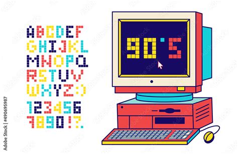 Retro pixel font. Letters and numbers in the style of gaming 80s, 90s ...