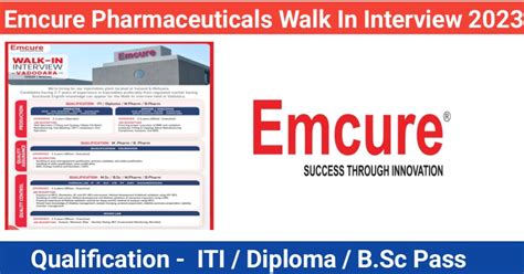 Emcure Pharmaceuticals Walk In Interview Iti Jobs