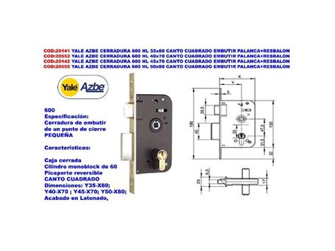 Yale Azbe Cerradura Hl X C Cuadra Embutir Palanca Resba Worten Pt