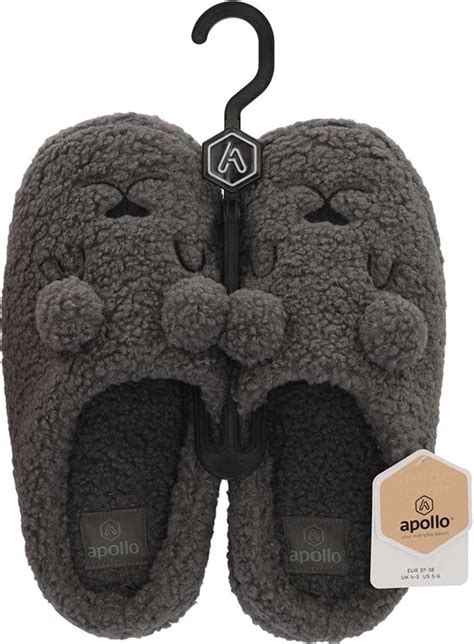 Apollo Pantoffels Dames Teddy Bear Antraciet Maat 39 40 Instap