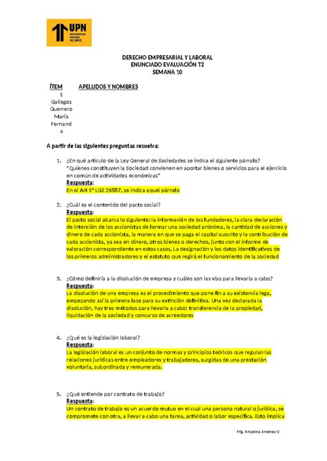 Enunciado Evaluaci N T Semana Derecho Empresarial Y Laboral