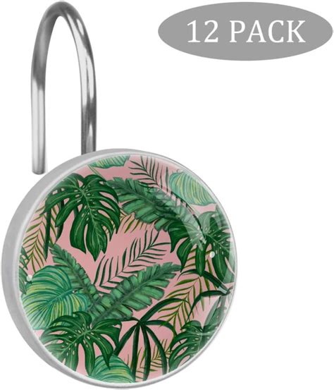 Shower Curtain Hooks Pcs Tropical Greens Palm Crystal Glass Hooks