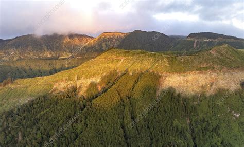 Aerial View Of Volcanic Mountains Sao Miguel Portugal Stock Image