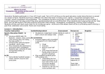 Sport Education Model Unit Plan European Handball By Teaching With