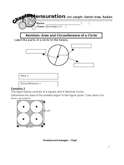 Arc Length And Area Of Sector Pdf Area Circle Worksheets Library