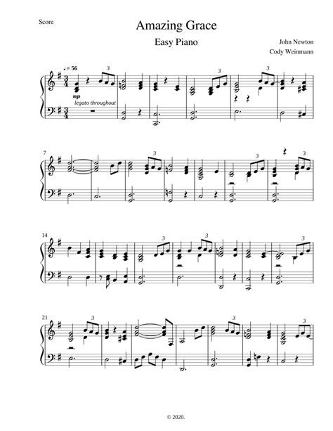 Amazing Grace Arranged For Piano In G Major Sheet Music For Piano Solo Easy