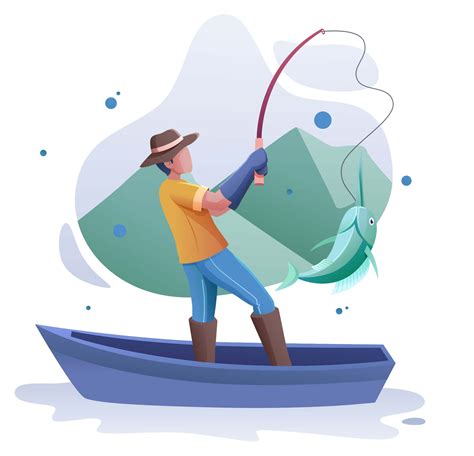 Fisherman On Boat Illustration