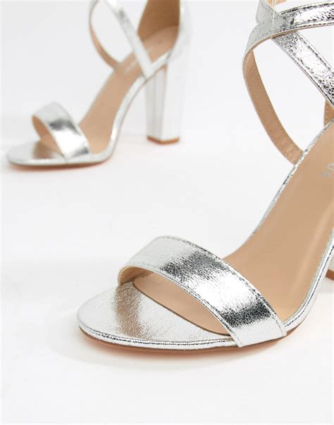 Glamorous Metallic Cross Strap Block Heel Sandals Lyst