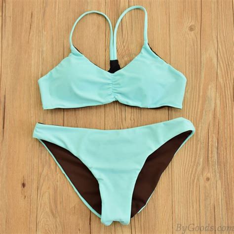 Sexy Swimsuit Halter Swimwear Double Mint Green Bikini Set Bikinis