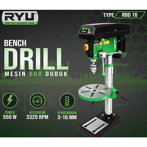 Jual RYU TEKIRO Mesin Bor Duduk RBD 16 16mm Bench Drill Press RBD16